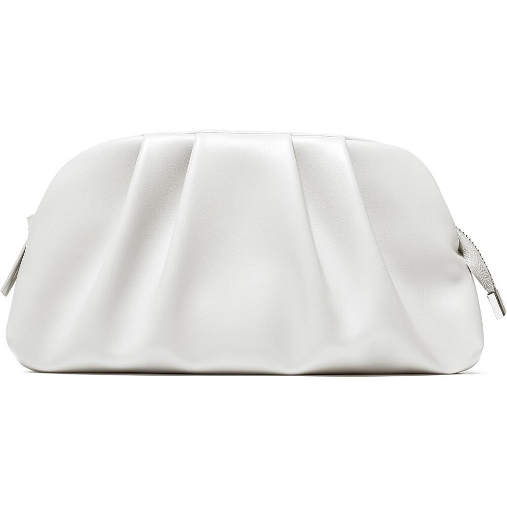 ⚡Women's Soft Pleated Vegan Leather Zipper Closure Evening White Clutch Bag